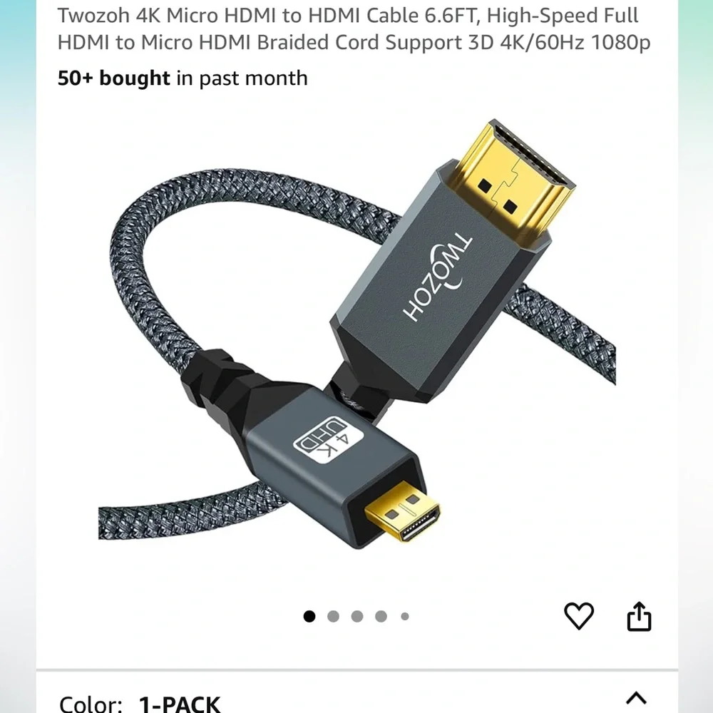Twozoh 4K Micro HDMI to HDMI Cable 6.6FT, High-Speed Full HDMI